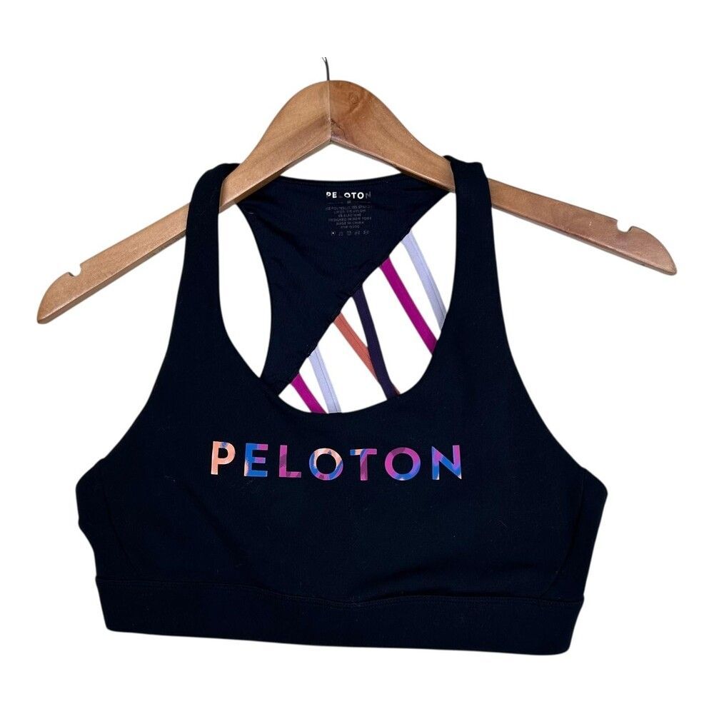 Peloton Sports Bra Black Strappy Back Racerback Multicolor womens medium